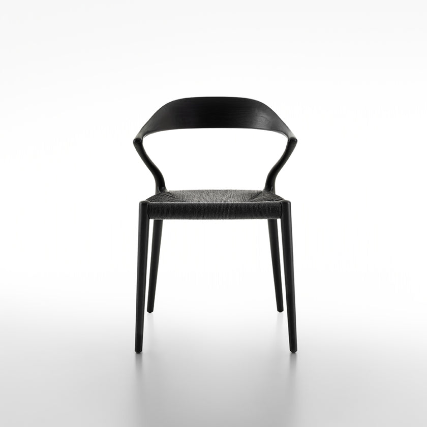Ori Dining Chair with curved solid wood backrest, integrated armrests and woven cord or upholstered seat by Rimadesio | Casa Design Group