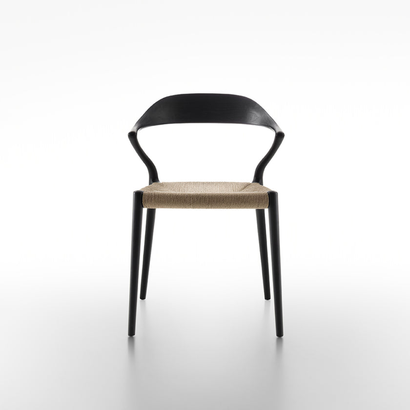Ori Dining Chair with curved solid wood backrest, integrated armrests and woven cord or upholstered seat by Rimadesio | Casa Design Group