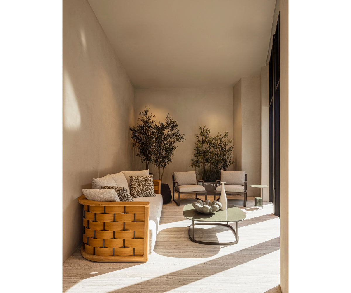 Palinfrasca outdoor sofa in solid teak by Molteni&C designed by Vincent Van Duysen floor sample Casa Design Group