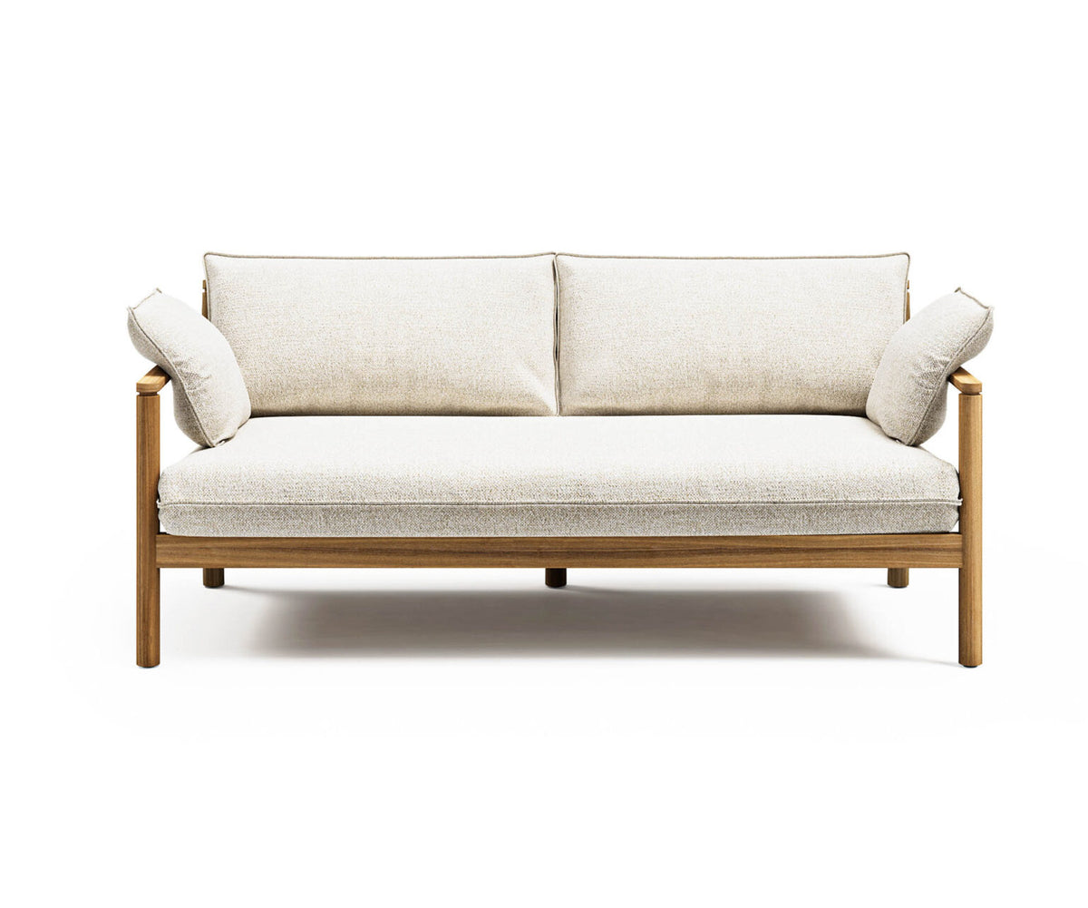 Modern Panama 2-Seater Outdoor Sofa with Cylindrical Teak Frame Casa Design Group