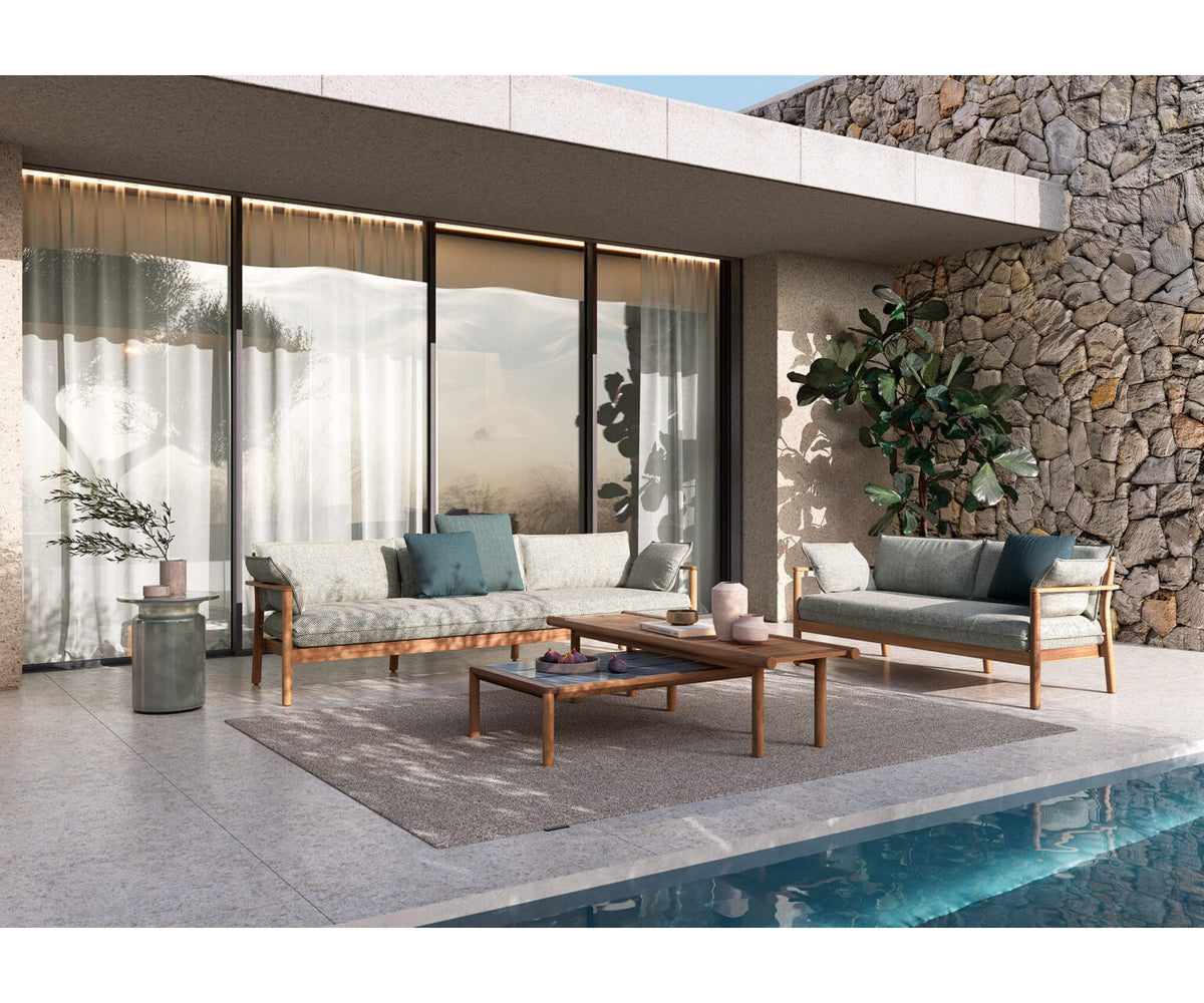 Modern Panama 2-Seater Outdoor Sofa with Cylindrical Teak Frame Casa Design Group