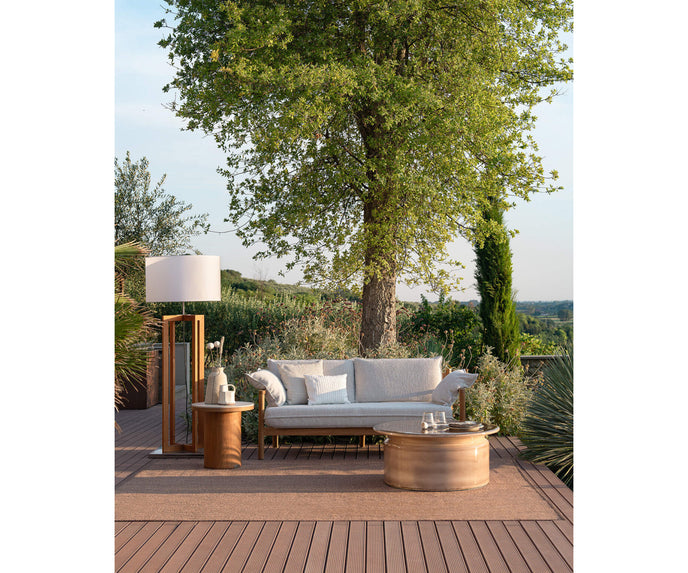 Modern Panama 2-Seater Outdoor Sofa with Cylindrical Teak Frame Casa Design Group