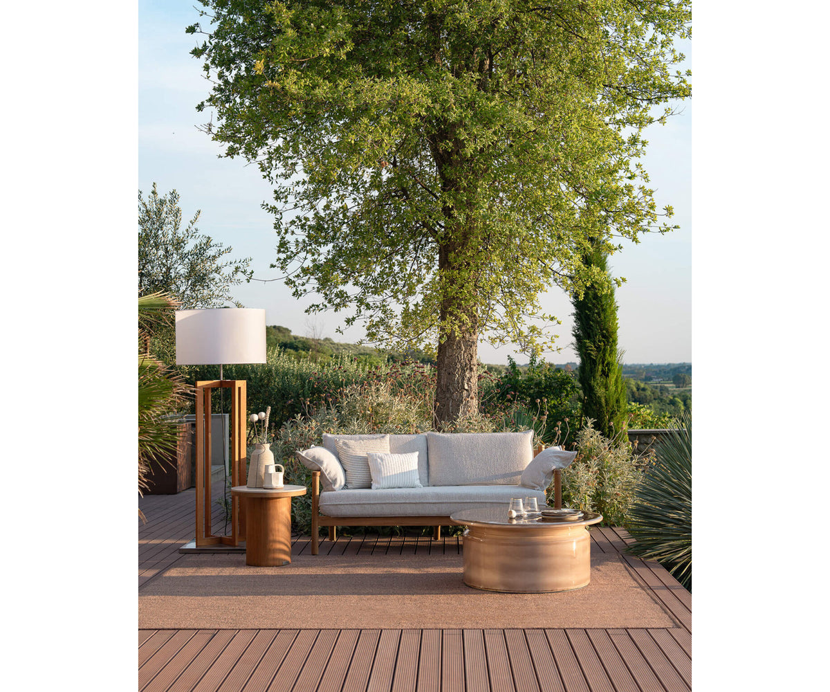 Modern Panama 2-Seater Outdoor Sofa with Cylindrical Teak Frame Casa Design Group