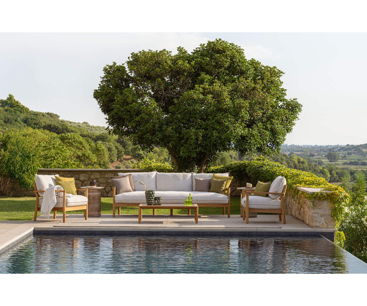 Modern Panama Outdoor Sofa by Atmosphera with Cylindrical Teak Frame Casa Design Group