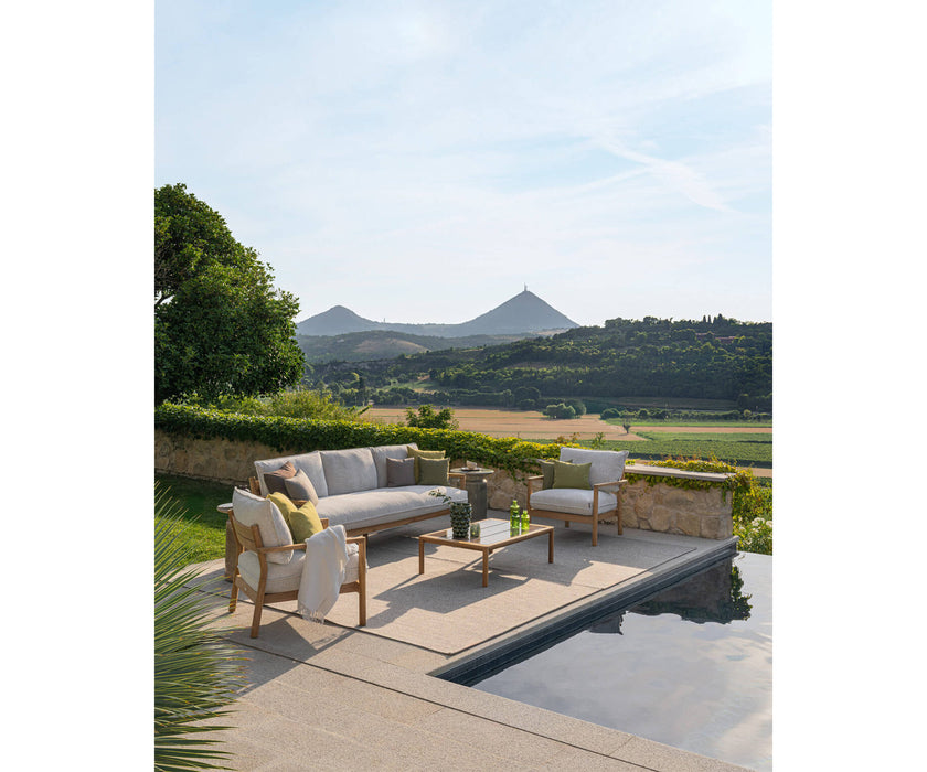Modern Panama Outdoor Sofa by Atmosphera with Cylindrical Teak Frame Casa Design Group