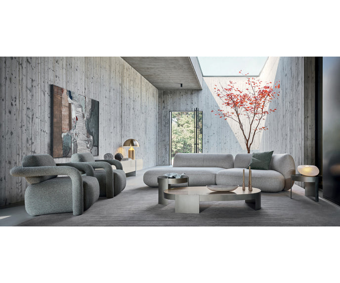 Petra coffee table by Ditre Italia with a sculptural Brutalist-inspired design and wood or marble insert.