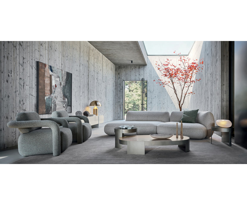 Petra coffee table by Ditre Italia with a sculptural Brutalist-inspired design and wood or marble insert.
