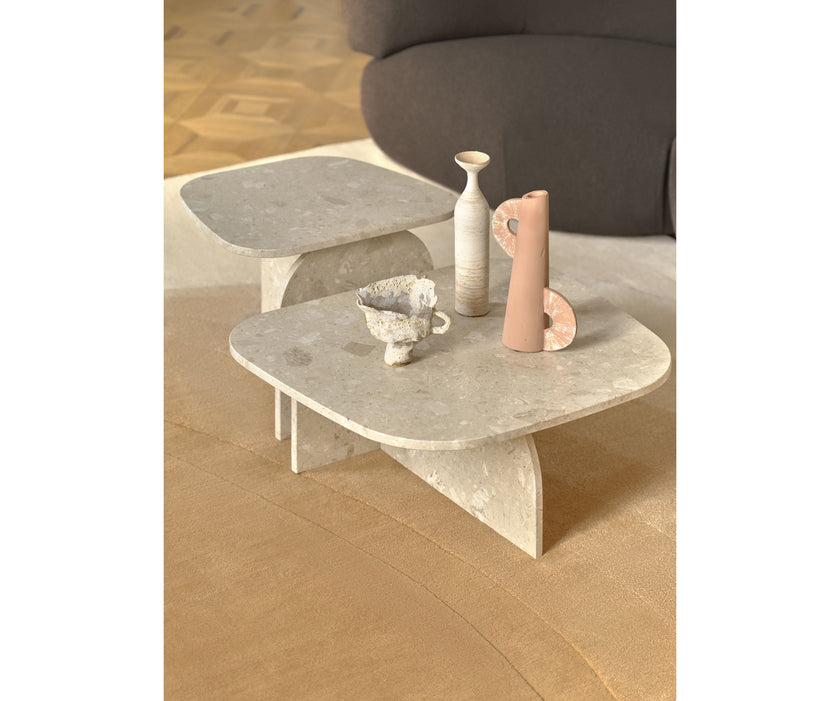 Philia Coffee Table by Saba designed by Studiopepe with a sculptural Eco-stone construction.