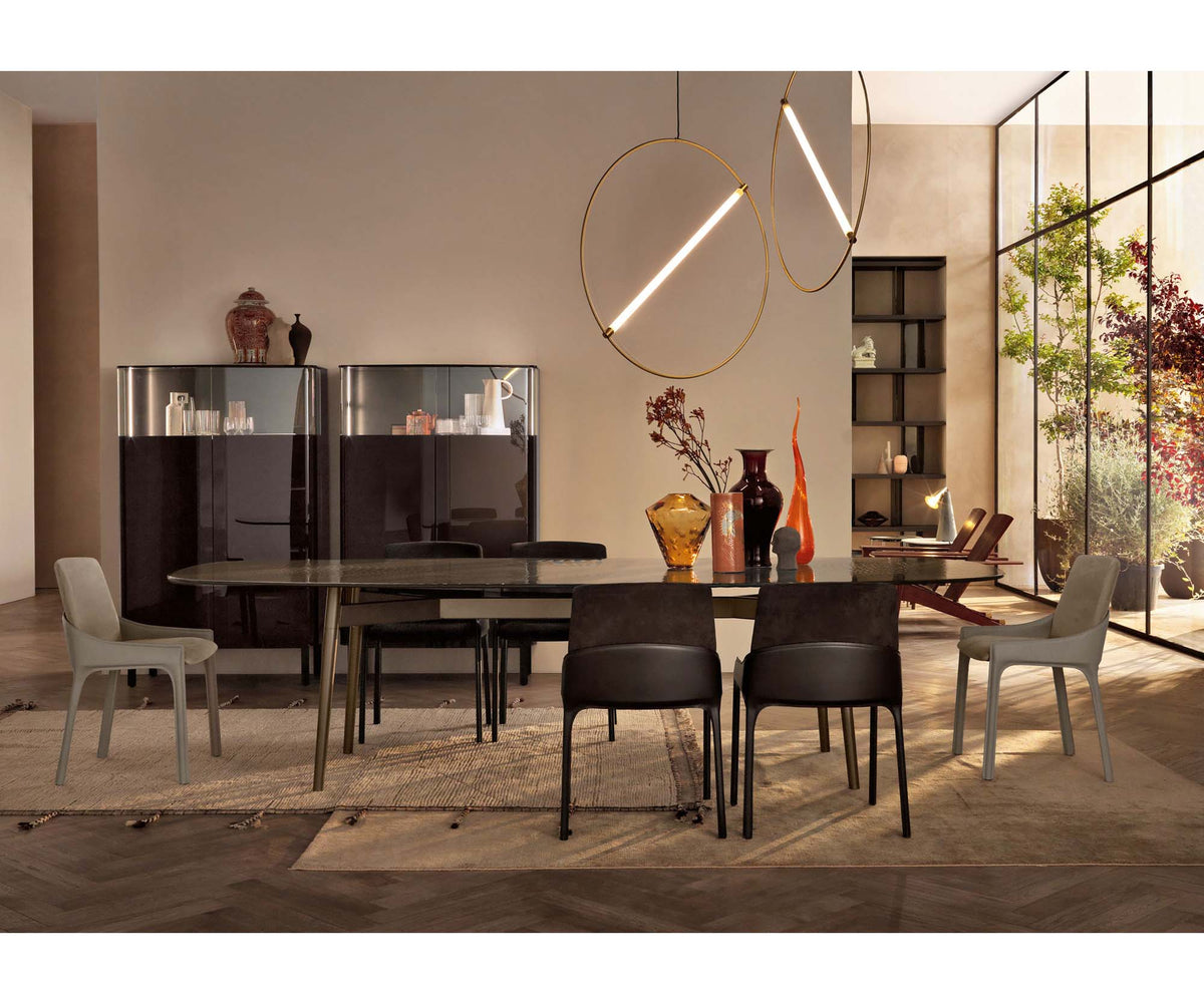 Plié dining chair by Fiam upholstered in hide leather or nubuck with metal and wood structure – Casa Design Group