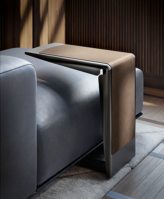 Ploto C Table with Pewter Metal Frame and Leather Band by Giorgetti | Casa Design Group