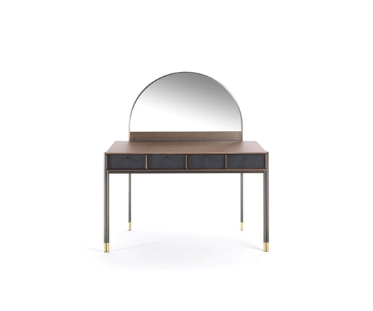 Eley luxury bedroom vanity by Porada with canaletta walnut structure, mirror, drawers and bronzoro metal base | Casa Design Group