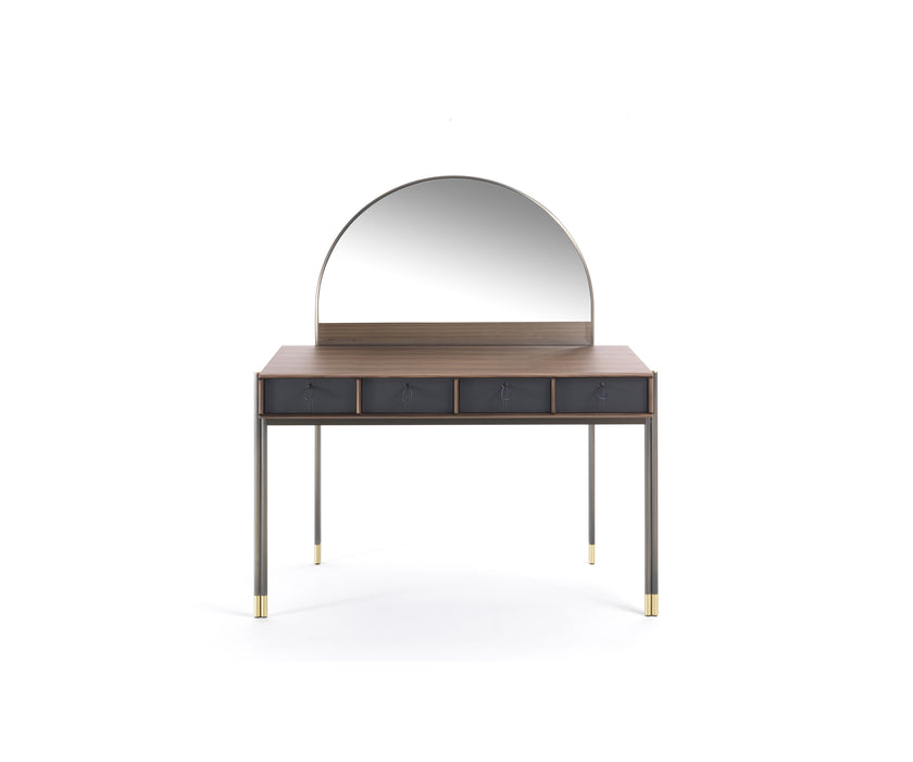 Eley luxury bedroom vanity by Porada with canaletta walnut structure, mirror, drawers and bronzoro metal base | Casa Design Group