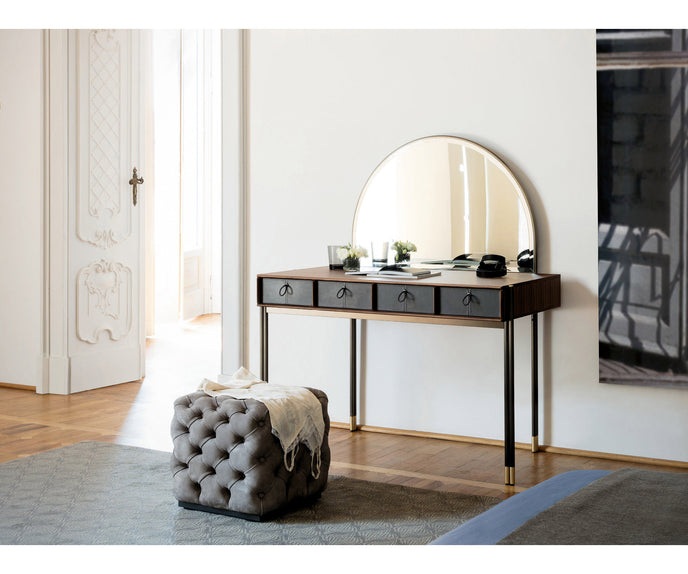 Eley luxury bedroom vanity by Porada with canaletta walnut structure, mirror, drawers and bronzoro metal base | Casa Design Group