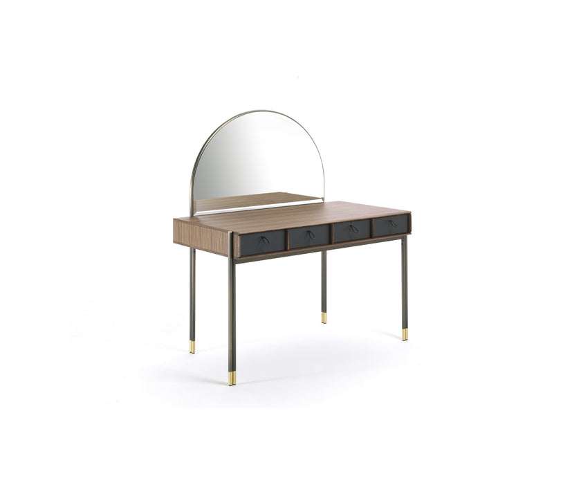 Eley luxury bedroom vanity by Porada with canaletta walnut structure, mirror, drawers and bronzoro metal base | Casa Design Group