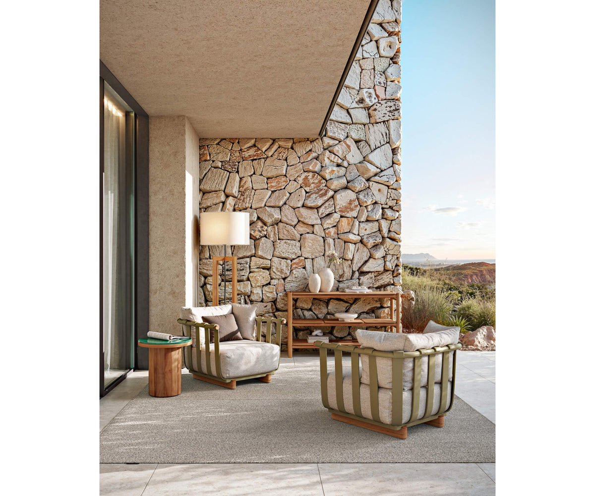 Modern Portofino Outdoor Lounge Chair in Aluminum and Teak Casa Design Group