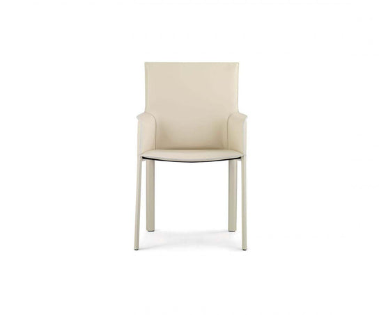 Qualina dining armchair by Enrico Pellizzoni upholstered in leather with contemporary design – Casa Design Group