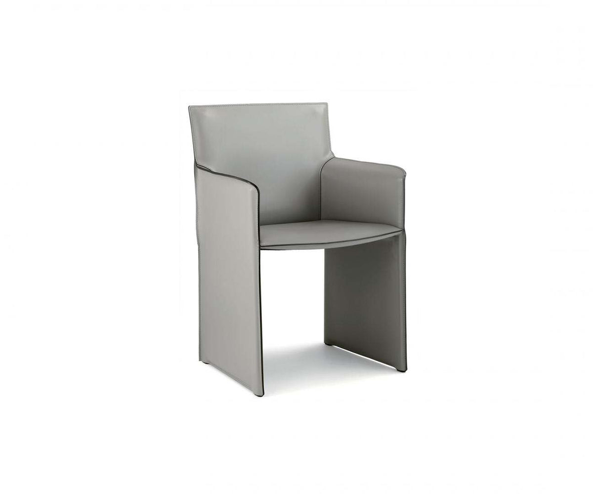 Qualina dining armchair by Enrico Pellizzoni upholstered in leather with contemporary design – Casa Design Group