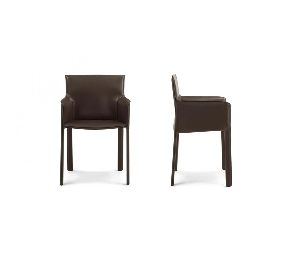 Qualina dining armchair by Enrico Pellizzoni upholstered in leather with contemporary design – Casa Design Group