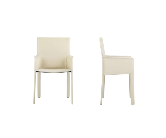 Qualina dining armchair by Enrico Pellizzoni upholstered in leather with contemporary design – Casa Design Group