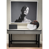 Rami floor sample console by Porada in Wengé-stained Canaletta walnut with leather details | Casa Design Group