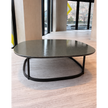 Regent Coffee Table RTQ09 by Molteni&C designed by Vincent Van Duysen with burnished metal base and lava stone top Casa Design Group