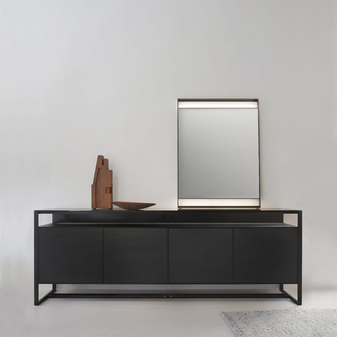 Rialto Mirrors with slender aluminum frames, rectangular reflective surfaces and optional integrated LED lighting by Rimadesio | Casa Design Group