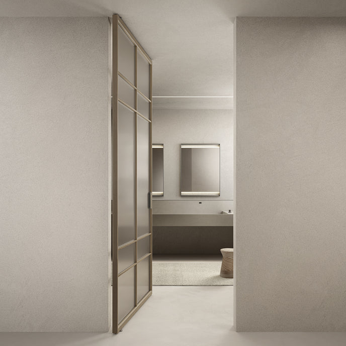 Rialto Mirrors with slender aluminum frames, rectangular reflective surfaces and optional integrated LED lighting by Rimadesio | Casa Design Group