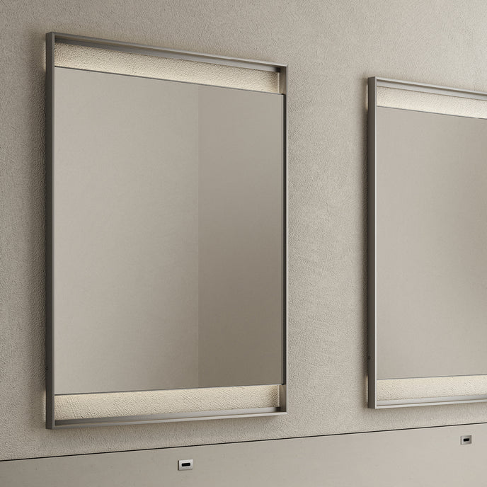 Rialto Mirrors with slender aluminum frames, rectangular reflective surfaces and optional integrated LED lighting by Rimadesio | Casa Design Group