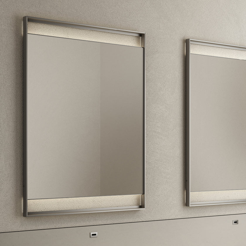 Rialto Mirrors with slender aluminum frames, rectangular reflective surfaces and optional integrated LED lighting by Rimadesio | Casa Design Group