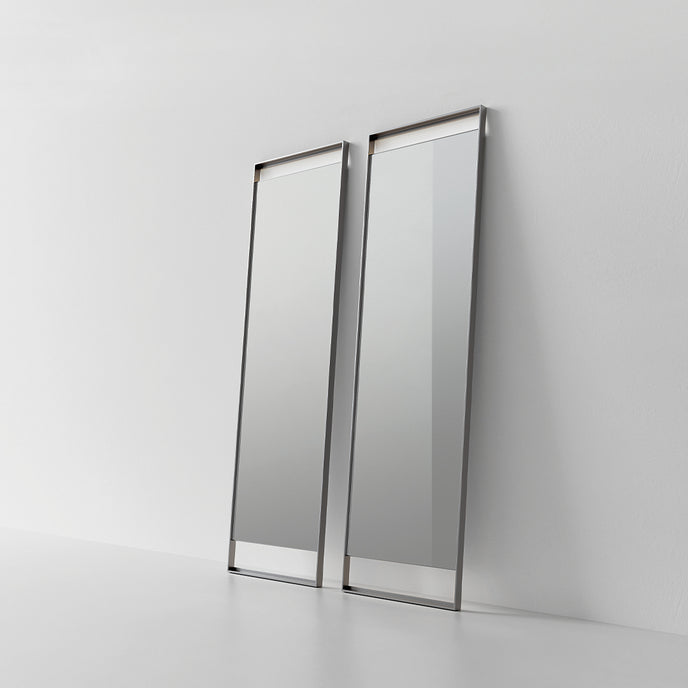 Rialto Mirrors with slender aluminum frames, rectangular reflective surfaces and optional integrated LED lighting by Rimadesio | Casa Design Group