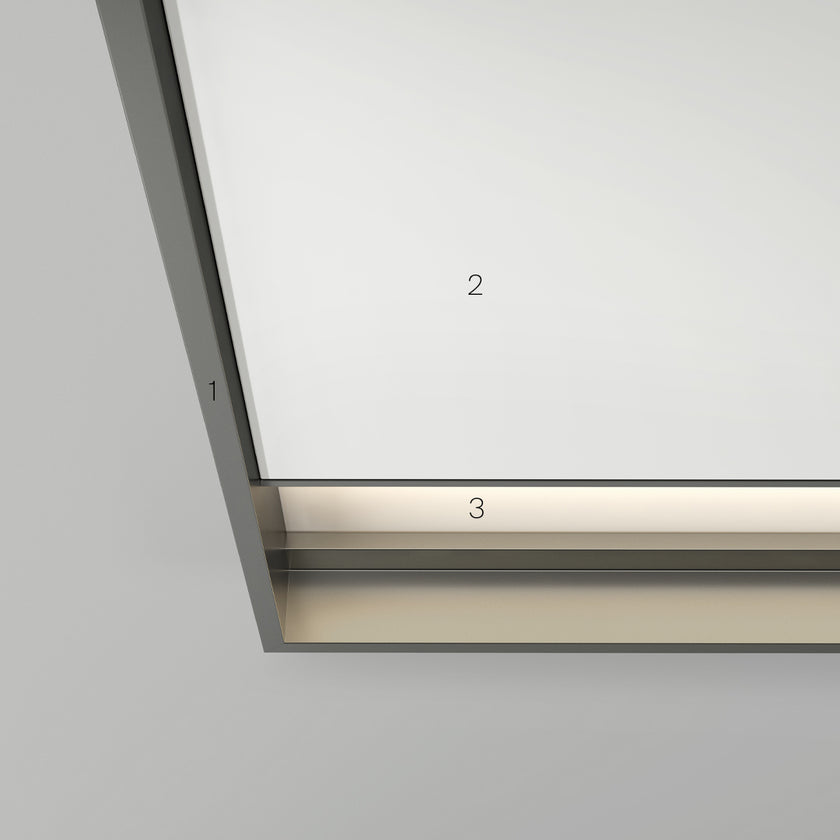 Rialto Mirrors with slender aluminum frames, rectangular reflective surfaces and optional integrated LED lighting by Rimadesio | Casa Design Group