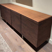 Riga Sideboard floor sample, Canaletta walnut structure, and satin chrome metal base – Casa Design Group