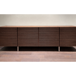 Riga Sideboard floor sample, Canaletta walnut structure, and satin chrome metal base – Casa Design Group