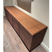 Riga Sideboard floor sample, Canaletta walnut structure, and satin chrome metal base – Casa Design Group