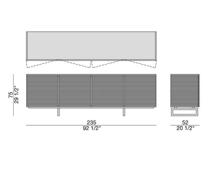 Riga Sideboard floor sample, Canaletta walnut structure, and satin chrome metal base – Casa Design Group