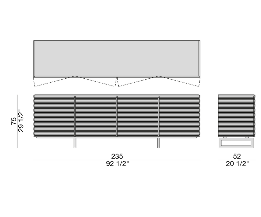 Riga Sideboard floor sample, Canaletta walnut structure, and satin chrome metal base – Casa Design Group
