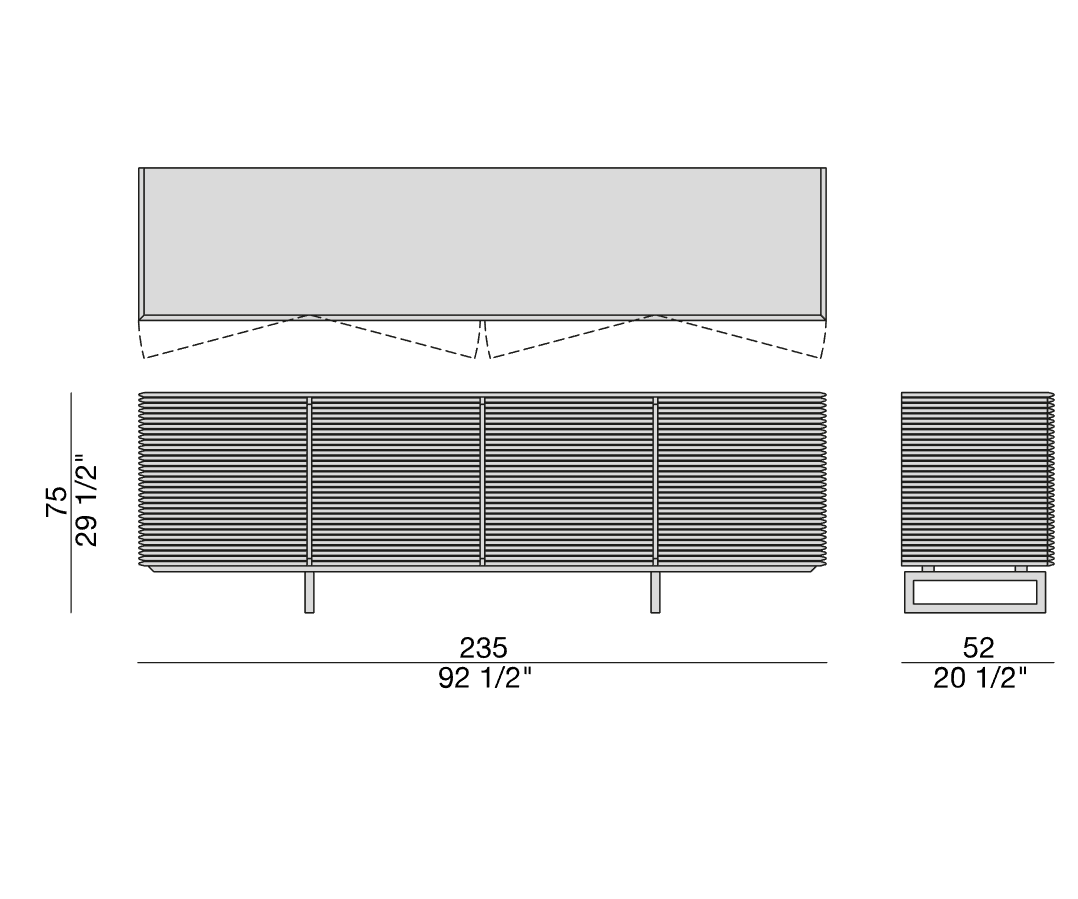 Riga Sideboard floor sample, Canaletta walnut structure, and satin chrome metal base – Casa Design Group