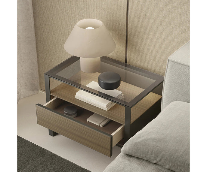 High-End Rialto Nightstand by Rimadesio with Elegant Glass and Wood Details | Casa Design Group