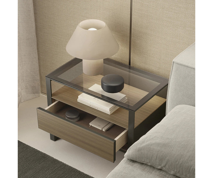 High-End Rialto Nightstand by Rimadesio with Elegant Glass and Wood Details | Casa Design Group