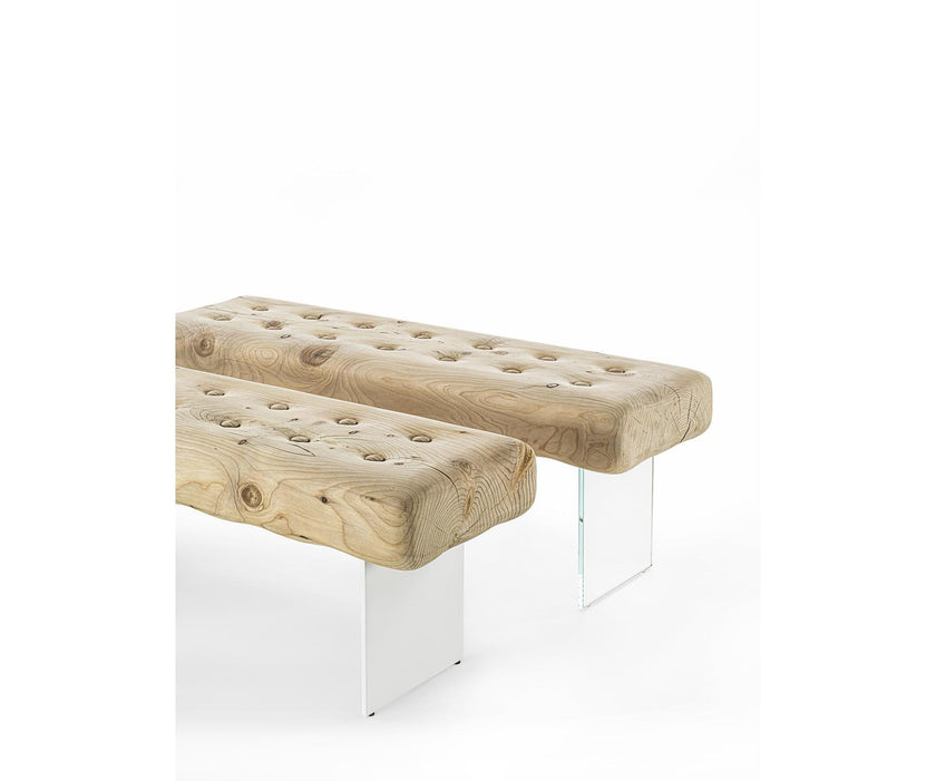 Giacinto Bench by Riva 1920 in Solid Scented Cedar with Glass or Iron Legs | Casa Design Group