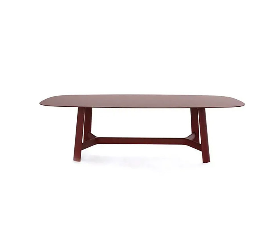 River 3358 table by Bross with solid wood base and oval top in wood glass or marble Casa Design Group