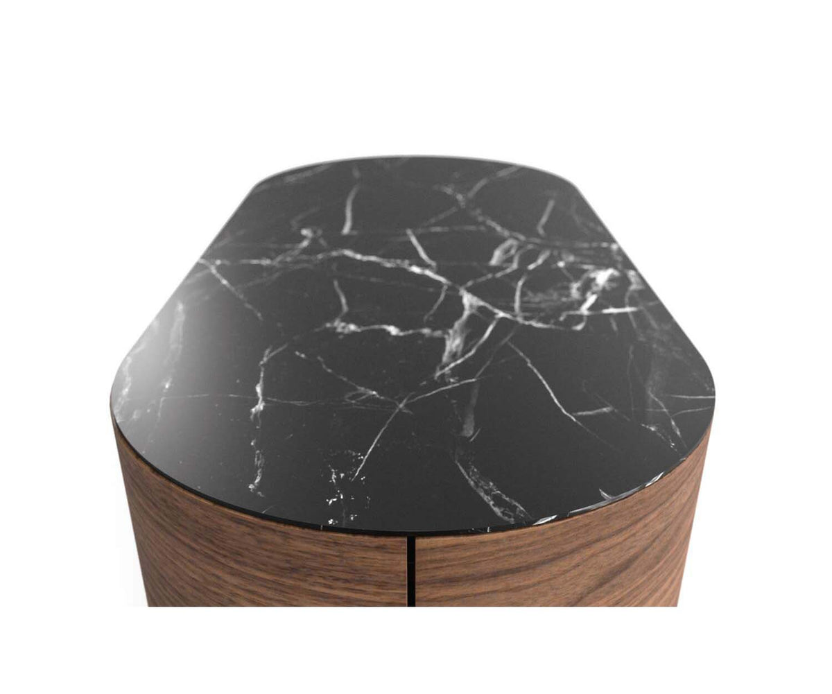 Rondos dresser by Cassina designed by Patricia Urquiola with rounded wooden structure and marble top Casa Design Group