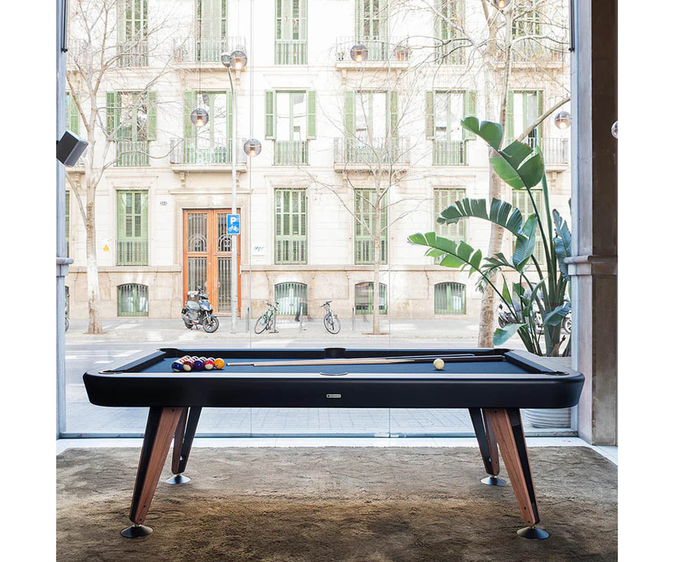 Modern billiard table by RS Barcelona in steel and iroko wood Casa Design Group