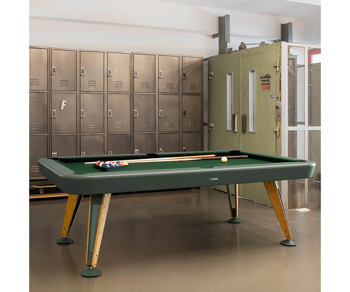 Modern billiard table by RS Barcelona in steel and iroko wood Casa Design Group