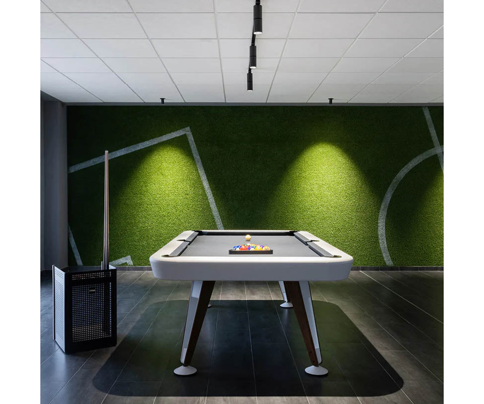 Modern billiard table by RS Barcelona in steel and iroko wood Casa Design Group