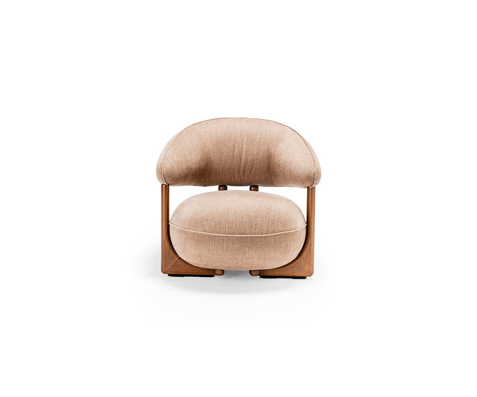 Ruby Lounge Chair with exposed ashwood frame, curved armrests and generously upholstered cushions by Cattelan Italia | Casa Design Group