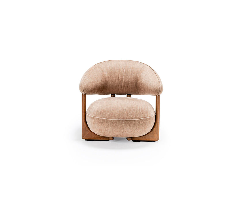 Ruby Lounge Chair with exposed ashwood frame, curved armrests and generously upholstered cushions by Cattelan Italia | Casa Design Group