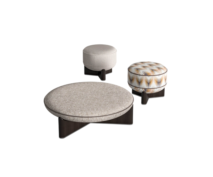RUFUS modern upholstered pouf with wooden base | Casa Design Group