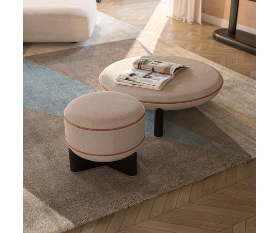 RUFUS modern upholstered pouf with wooden base | Casa Design Group