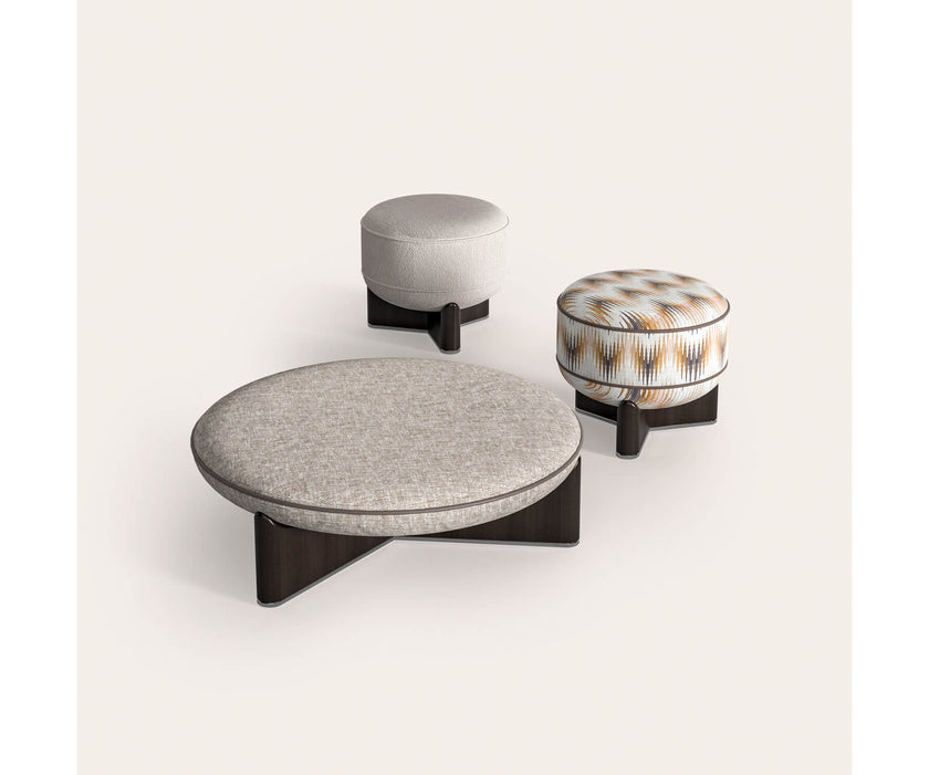 RUFUS modern upholstered pouf with wooden base | Casa Design Group
